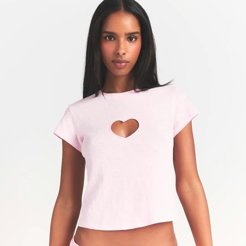 SKIMS  Pink Heart Cutout Crop Tee